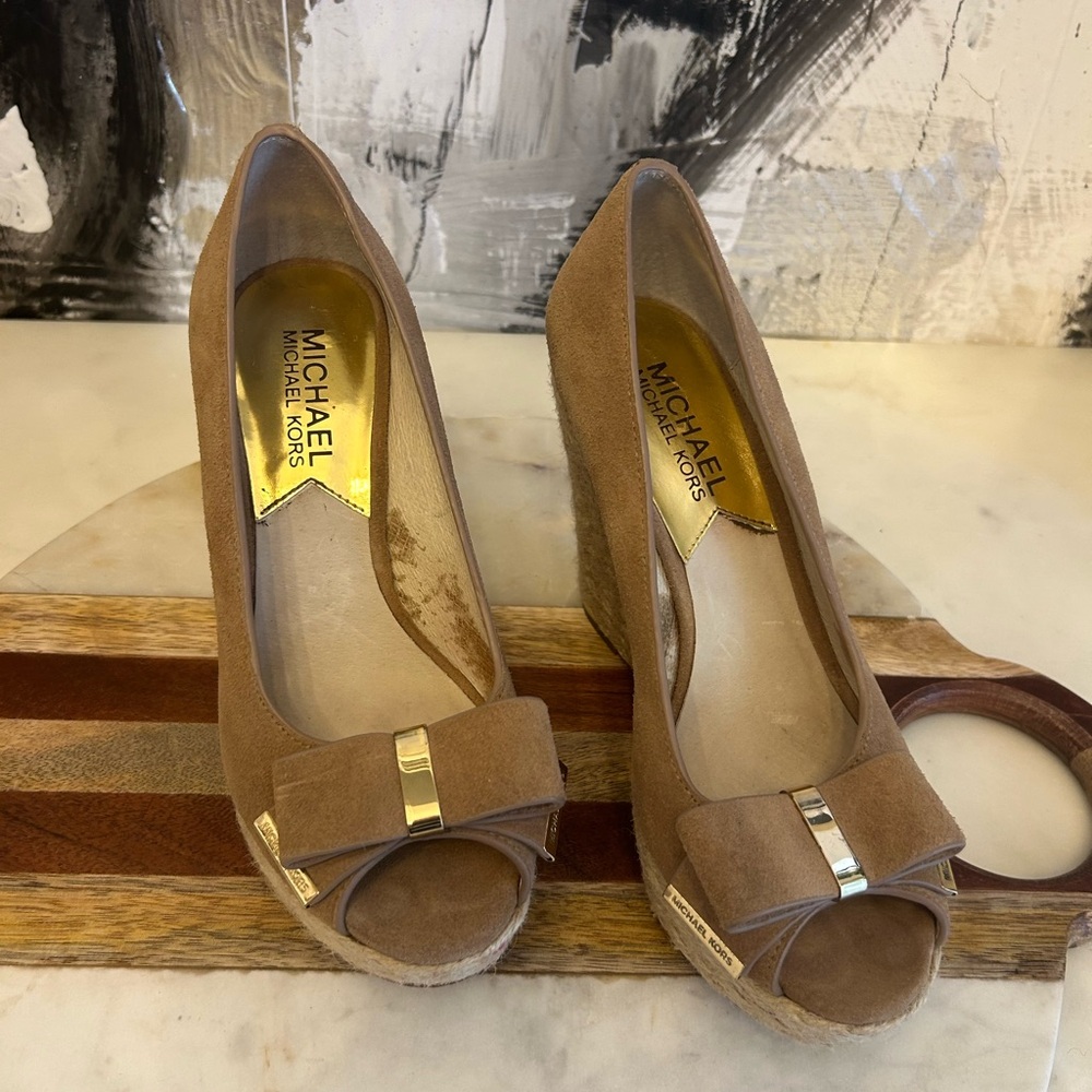 Michael Kors Brown Peep Toe Wedges